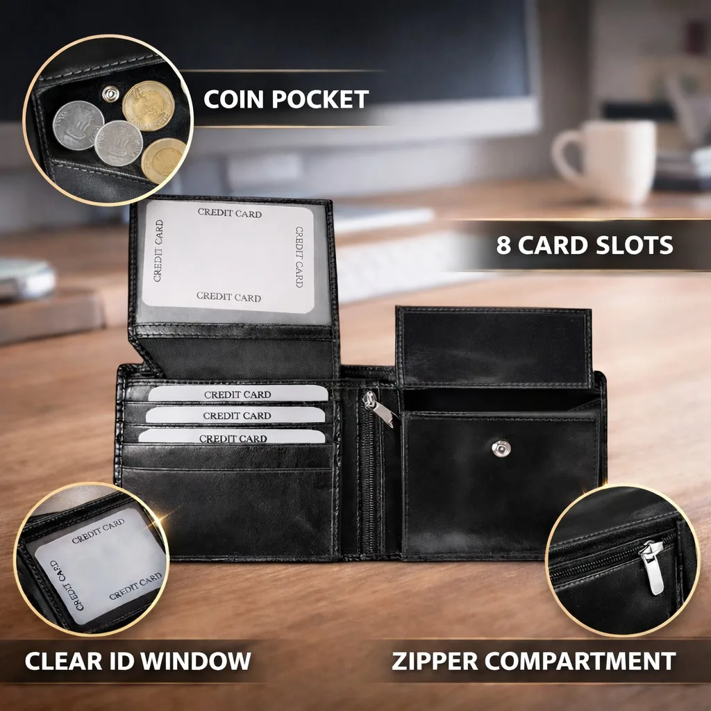 SAJAHANLEATHER Men Casual, Formal, Travel, Trendy Tan, Black Genuine Leather Wallet