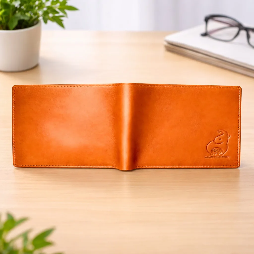 SAJAHANLEATHER Men Casual, Formal, Travel, Trendy Tan, Orange Genuine Leather Wallet ( 8 card slots)