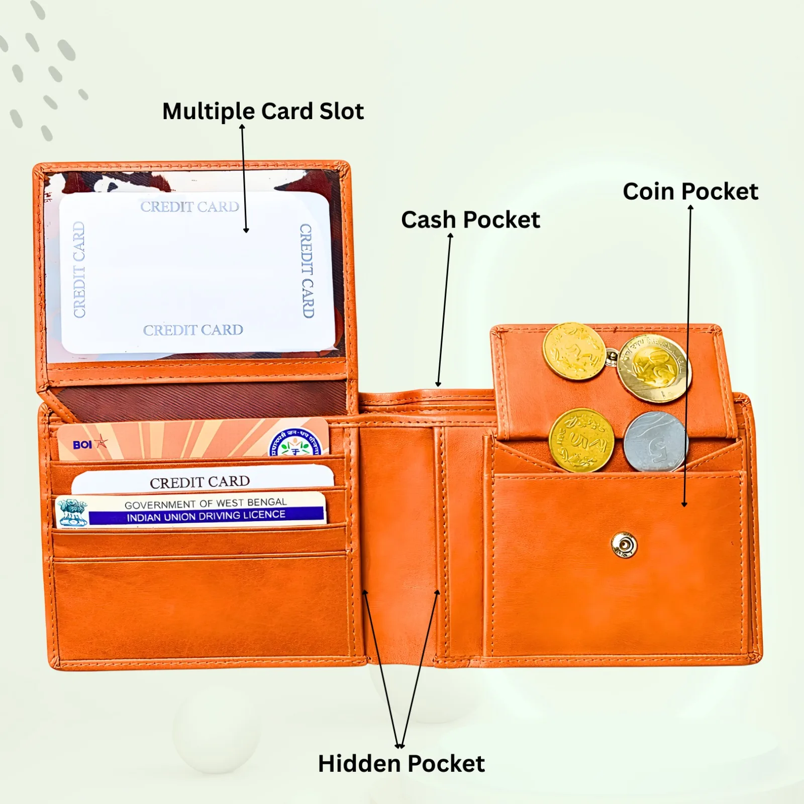 SAJAHANLEATHER Men Casual, Formal, Travel, Trendy Tan, Orange Genuine Leather Wallet ( 8 card slots)
