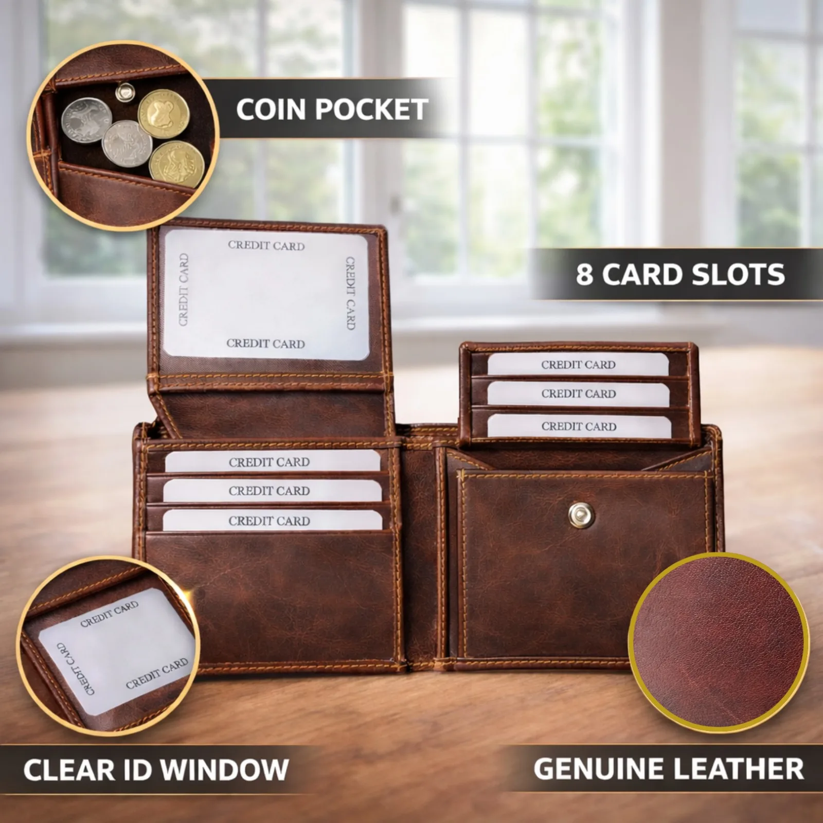 SAJAHANLEATHER Men Casual, Formal, Travel, Trendy Tan, Black Brown Genuine Leather Wallet ( 8 card slots)